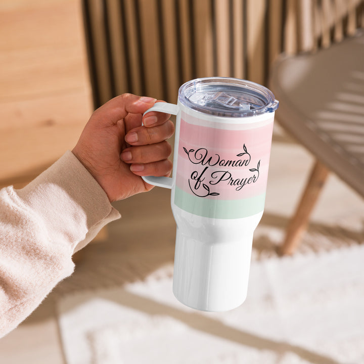 Woman of Prayer Pink Green 25 oz Travel Mug with Handle Travel Mug   