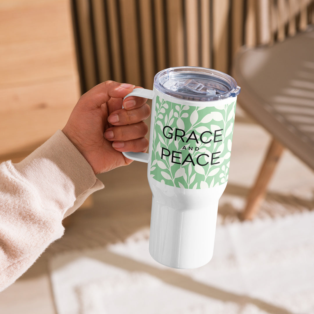 Grace and Peace Green 25 oz Travel Mug with Handle Travel Mug   