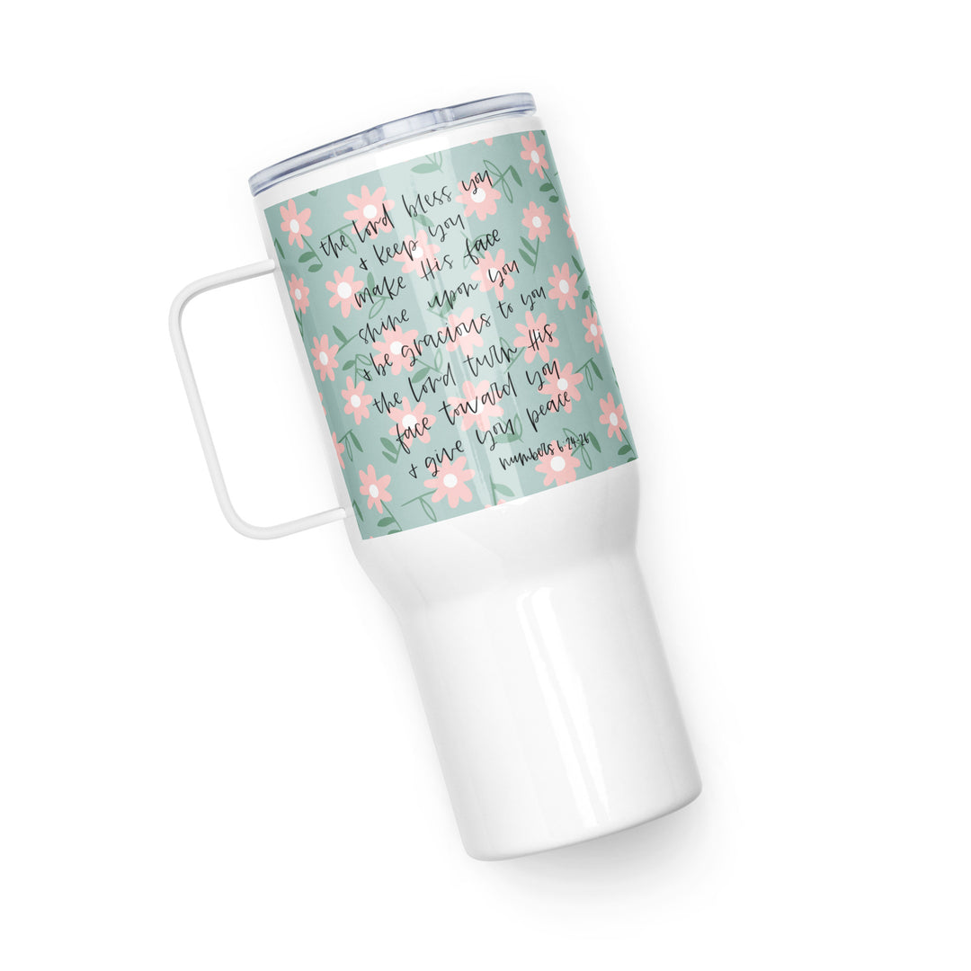 Bless and Keep Daisy 25 oz Travel Mug with Handle Travel Mug   