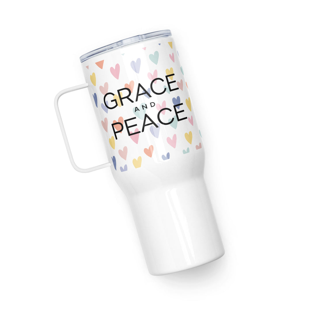 Grace and Peace Hearts 25 oz Travel Mug with Handle Travel Mug   