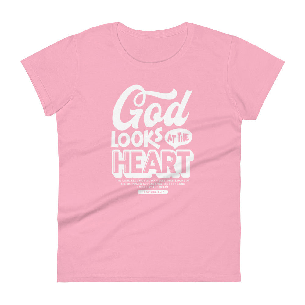 God Looks At Heart Women's Tee Women's Tee Charity Pink S 